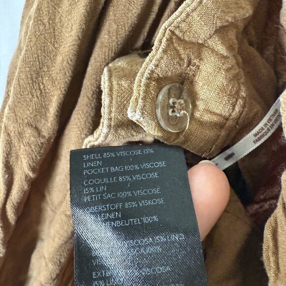 Free People Pants Women's Large Brown Linen Blend Wide Leg Pockets - Picture 7 of 12